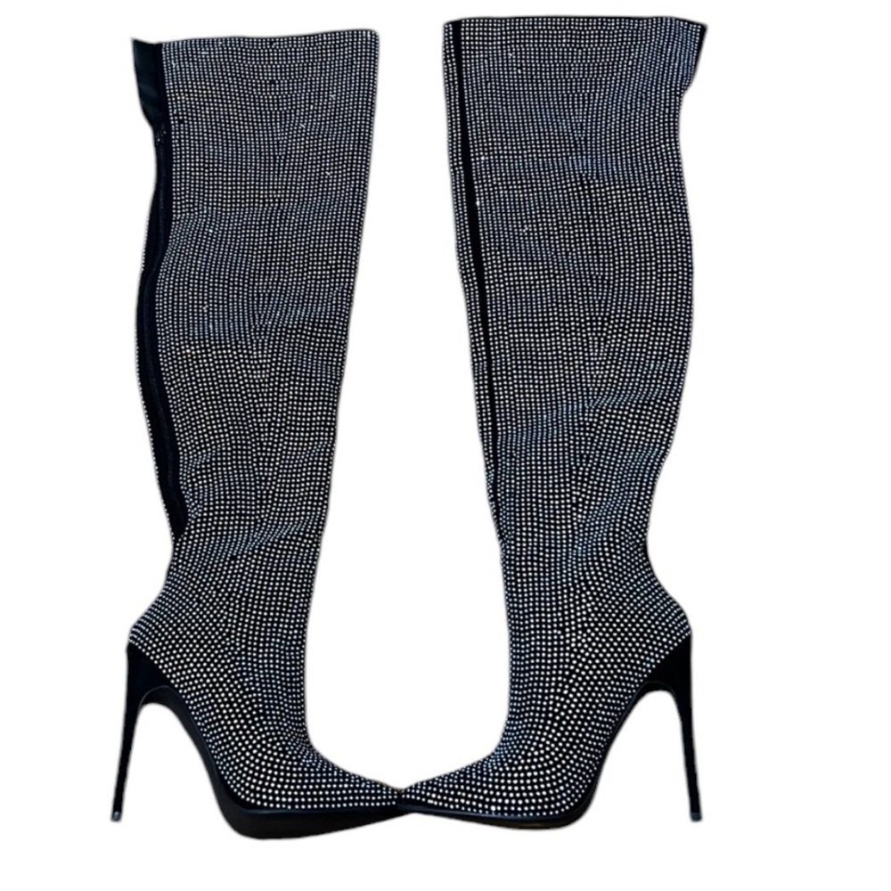Sexy New over the knee sequined back zip heeled boots Sz 6